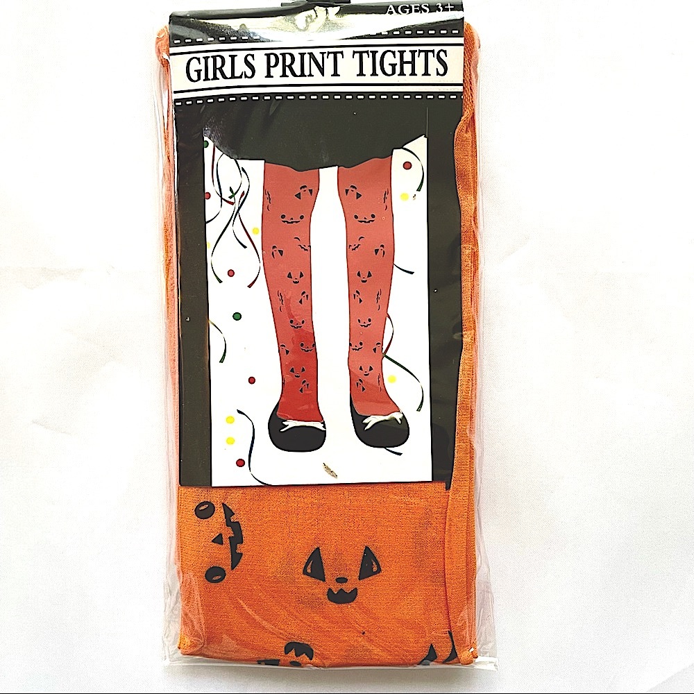 Orange Jack-o-lantern Halloween tights One size